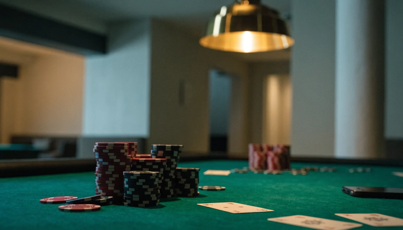 Elegant baccaratbord med marker i skandinavisk casinomiljö