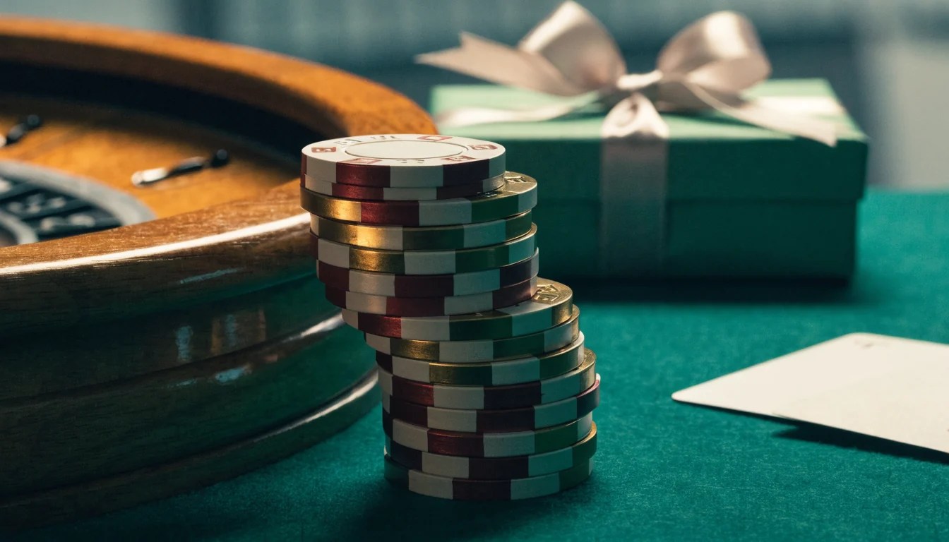 Casinochip, roulettehjul och gåva som representerar casinokampanjer i Sverige