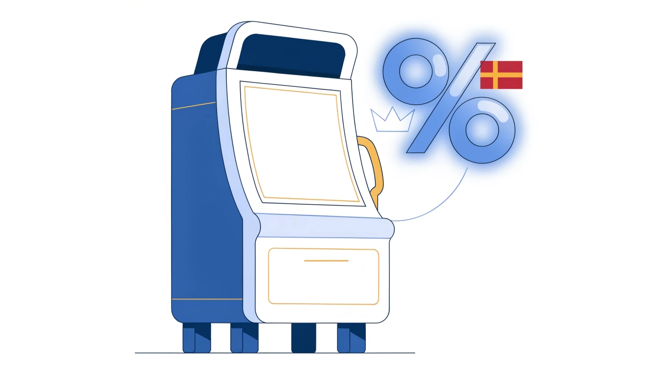 Stiliserad spelautomat med procentsymbol i skandinavisk färgpalett