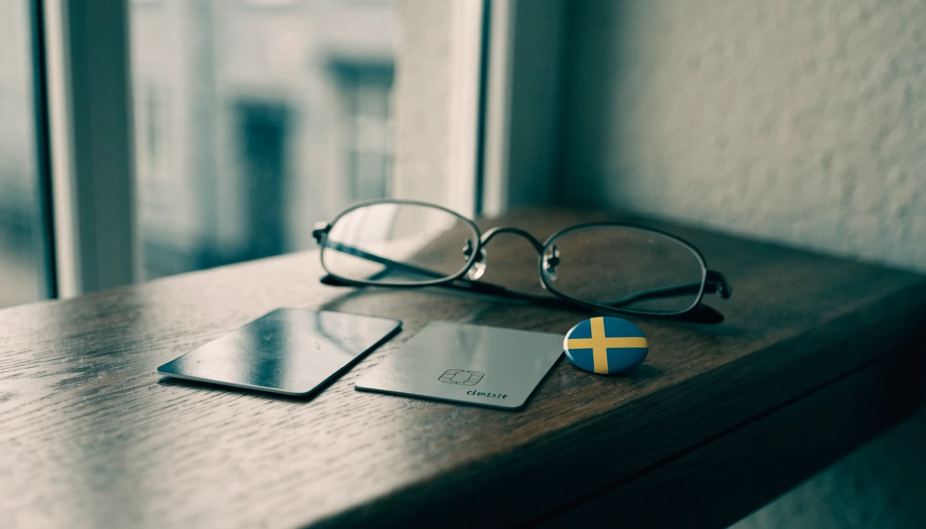 Två betalkort och ett kreditkort på ett nordiskt träbord