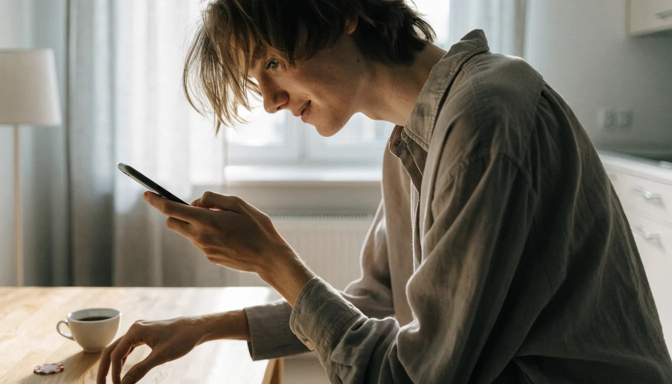 Person som betalar med mobiltelefonen vid ett casinobord