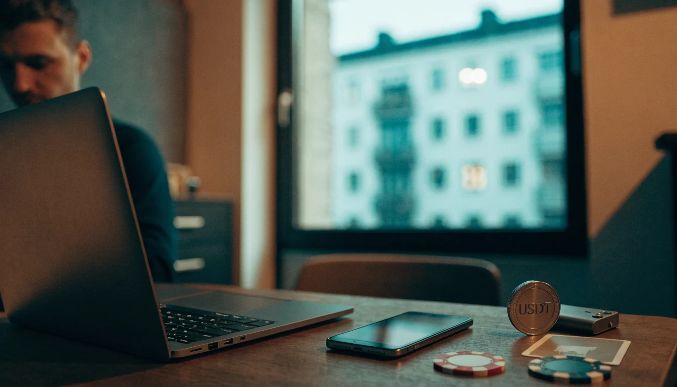 Kryptovaluta varning och casinofickor på bord